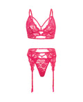 Oh La La Cheri Aphrodite Lace Keyhole Bralette w/Garters & G-String - Raspberry L/XL - Image 3