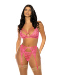 Oh La La Cheri Aphrodite Lace Keyhole Bralette w/Garters & G-String - Raspberry S/M