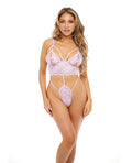 RSVP by Oh la la Cheri Zoe Peek A Boo Soft Cup Lace Teddy w/G-String Back Lavendula S/M
