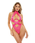 RSVP by Oh la la Cheri Lucky Open Cup Wide Elastic & Lace Teddy Pink Yarrow L/XL - Image 2