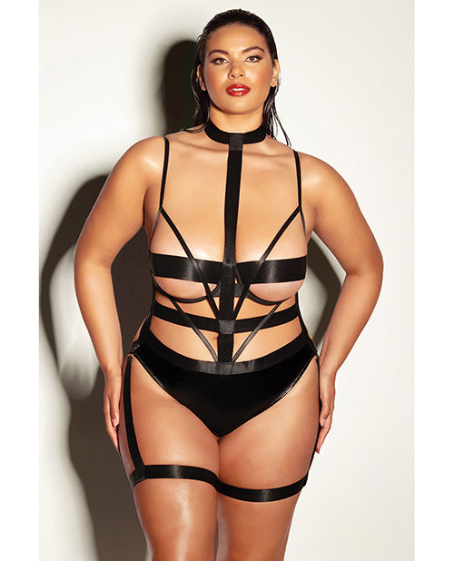 Fetish by Oh la la Cheri FETISH Lethal Underwire Peek A Boo Vinyl Teddy w/Choker Black 2X