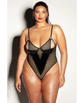 Fetish by Oh la la Cheri FETISH Frisky Fishnet & Vinyl Shelf Cup Peek A Boo Teddy Black 1X
