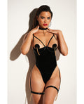 Fetish by Oh la la Cheri FETISH Play Open Shelf Cup Vinyl & Mesh Teddy w/Vinyl Nipple Covers & Chain Tassel Black LG