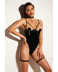 Fetish by Oh la la Cheri FETISH Play Open Shelf Cup Vinyl & Mesh Teddy w/Vinyl Nipple Covers & Chain Tassle Black 1X/2X - Ima