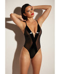 Fetish by Oh la la Cheri FETISH Finesse Soft Cup Vinyl & Mesh Teddy w/Barbell Black L/XL - Image 2