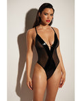 Fetish by Oh la la Cheri FETISH Finesse Soft Cup Vinyl & Mesh Teddy w/Barbell Black S/M