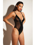 Fetish by Oh la la Cheri FETISH Finesse Soft Cup Vinyl & Mesh Teddy w/Barbell Black S/M - Image 3