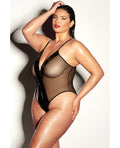 Fetish by Oh la la Cheri FETISH Finesse Soft Cup Vinyl & Mesh Teddy w/Barbell Black 1X/2X - Image 2