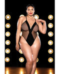 Fetish by Oh la la Cheri FETISH Finesse Soft Cup Vinyl & Mesh Teddy w/Barbell Black 1X/2X - Image 4