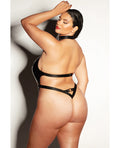 Fetish by Oh la la Cheri FETISH Submissive V-Plunge Vinyl Teddy w/Removable Chain Harness & Hand Cuff Black 1X/2X - Image 5