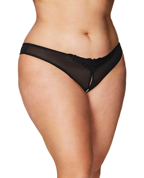RSVP by Oh la la Cheri Crotchless Thong w/Pearls Black 1X/2X