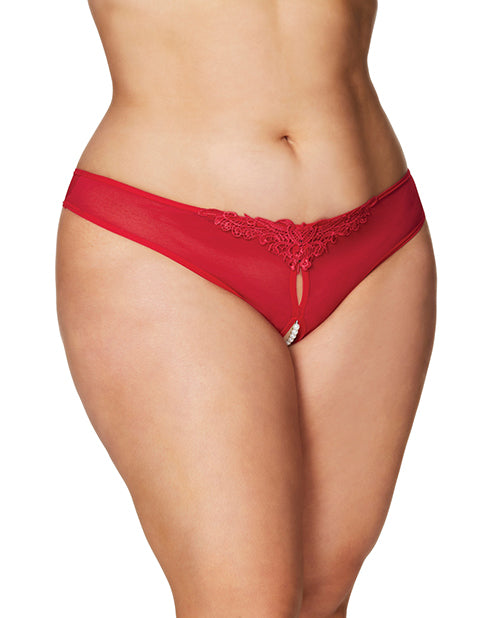 RSVP by Oh la la Cheri Crotchless Thong w/Pearls Red 1X/2X