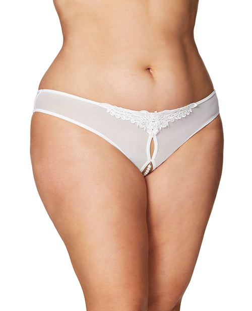 RSVP by Oh la la Cheri Crotchless Thong w/Pearls White 3X/4X