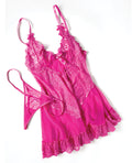 Oh La La Cheri Valentine Lace Babydoll w/Bows & G-String - Rose 1X/2X - Image 4