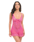 Oh La La Cheri Valentine Lace Babydoll w/Bows & G-String - Rose XL