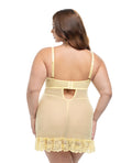 Oh La La Cheri Valentine Lacey Babydoll w/G-String - Pale Banana 1X/2X - Image 2