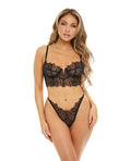RSVP by Oh la la Cheri Cheyanne Underwire Eyelash Lace & Mesh Bra & G-String Black XL
