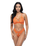 Oh La La Cheri Amina Scallop Lace & Mesh Bralette w/Panty 2 pc Set - Dragon Fire Orange L/XL