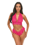 Oh La La Cheri Maylah Mesh & Lace Halter 2 pc Set - Pink L/XL