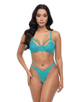 Oh La La Cheri Raya Lace Underwire Bra w/Panty 2 pc Set - Beach Blue L/XL