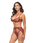 Oh La La Cheri Arielle Lace Unlined Underwire 2 pc Set w/Ring Detail - Burgundy L/XL - Image 2