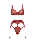 Oh La La Cheri Arielle Lace Unlined Underwire 2 pc Set w/Ring Detail - Burgundy L/XL - Image 5