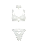Oh La La Cheri Pearla Lace Underwire Bra & Open Back Panty w/Matching Collar 3 pc Set - White L/XL - Image 4
