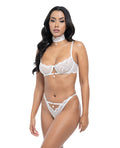 Oh La La Cheri Pearla Lace Underwire Bra & Open Back Panty w/Matching Collar 3 pc Set - White S/M - Image 2