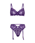 Oh La La Cheri Margo Lace & Mesh Underwire Bra w/Gartered Panty 2 pc Set - Imperial Purple L/XL - Image 4
