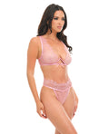 Oh La La Cheri Beatriz Lace 2 pc Set w/Open Back - Pink SM - Image 2