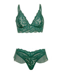 Oh La La Cheri Alessia Soft Cup Lace & Mesh 2 pc Set w/Ruffle Details - Green XL - Image 5