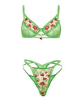 Oh La La Cheri Cheri Underwire Embroidered 2 pc Set w/Cherry Charm Details - Neon Green XL - Image 5