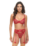 Oh La La Cheri Mariah Embroidered Lace and Mesh Underwire Bra w/Garter & G-String 3 pc Set - Burgundy XL