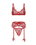 Oh La La Cheri Mariah Embroidered Lace and Mesh Underwire Bra w/Garter & G-String 3 pc Set - Burgundy XL - Image 5