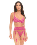Oh La La Cheri Julia Lace & Mesh 3 pc Set w/G-String - Rose S/M