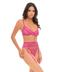 Oh La La Cheri Julia Lace & Mesh 3 pc Set w/G-String - Rose S/M - Image 2