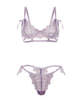 Oh La La Cheri Dahlyia Lace 2 pc Set w/Decorative Ties - Purple L/XL - Image 3