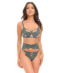 Oh La La Cheri Daphne Lace Underwire 3 pc Set w/Embroidered Trim & Crossing Elastics - Blue XL