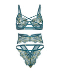 Oh La La Cheri Daphne Lace Underwire 3 pc Set w/Embroidered Trim & Crossing Elastics - Blue XL - Image 4