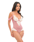 Oh La La Cheri Cassandra Lace & Mesh Teddy w/Ruffle Details - Pink & White SM - Image 2
