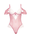 Oh La La Cheri Cassandra Lace & Mesh Teddy w/Ruffle Details - Pink & White SM - Image 5
