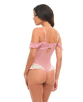 Oh La La Cheri Cassandra Lace & Mesh Teddy w/Ruffle Details - Pink & White XL - Image 3