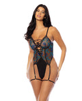 Oh La La Cheri Lola Unlined Underwire Embroidered Teddy w/Attached Garter Stays - Black LG - Image 2