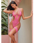 Oh La La Cheri Genesis Lace Underwire Teddy w/Lace Garter Stays - Raspberry S/M - Image 4