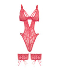 Oh La La Cheri Genesis Lace Underwire Teddy w/Lace Garter Stays - Raspberry S/M - Image 5