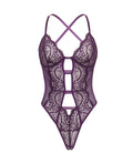 Oh La La Cheri Carmen Lace & Mesh Underwire Crotchless Teddy - Imperial Purple L/XL - Image 3