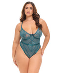 Oh La La Cheri Paisley Lace & Mesh Teddy w/Bow Details - Turquoise 1X/2X