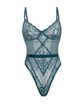 Oh La La Cheri Paisley Lace & Mesh Teddy w/Bow Details - Turquoise 1X/2X - Image 4