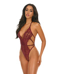 Oh La La Cheri Lina Lace Halter Teddy - Zinfandel L/XL - Image 2