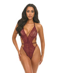 Oh La La Cheri Lina Lace Halter Teddy - Zinfandel S/M